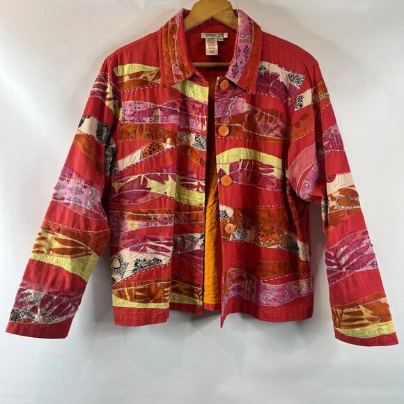 Coldwater Creek Womens Blazer Jacket Size Large Multicolored Button Up Patchwork - Picture 2 of 10